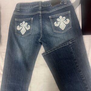 Red Rivet Women's Dark Blue Boot Cut Jeans with White Embroidery
